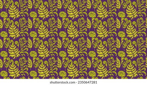 A vector illustration of fern pattern. Fern pattern with paint prints of fern leaves. Set of silhouettes of ferns. Can be used for textiles, wallpaper, wrapping paper