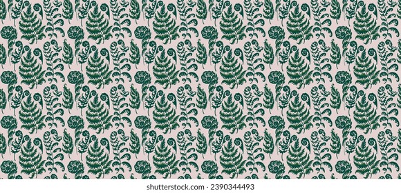 A vector illustration of fern pattern. Fern pattern with paint prints of fern leaves. Set of silhouettes of ferns. Can be used for textiles, wallpaper, wrapping paper