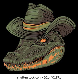 Vector illustration, a ferocious alligator head with hat