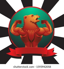 Vector illustration, a ferocious bear athlete posing, showing large biceps on isolated background. eps 10
