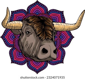 Vector illustration, a ferocious bull head on a white background