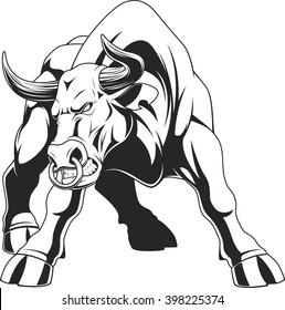 Vector illustration, of a ferocious bull, on a white backgroun, sketch
