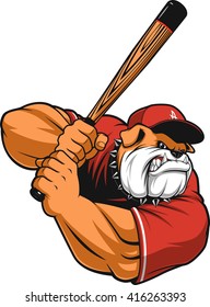 Vector illustration ferocious Bulldog baseball player hits a ball