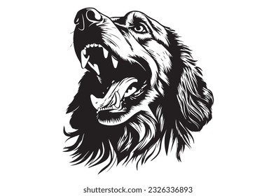 ilustración vectorial de la cabeza feroz de perro, silueta sobre fondo negro