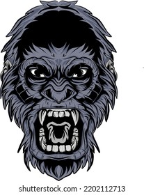 Vector illustration, ferocious gorilla head screaming, isolated on white background.