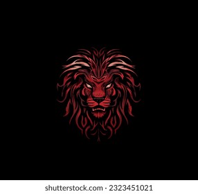 Ilustración vectorial de un retrato de león feroz sobre fondo negro