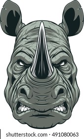 Vector illustration, a ferocious rhinoceros head on a white background