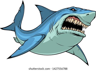 Vector illustration, ferocious shark attacks, on white background.