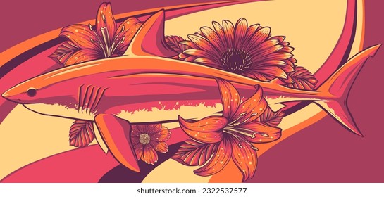 Vector illustration of ferocious white shark attacks