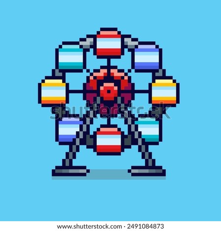 Vector Illustration of ferris wheel with Pixel Art Design, perfect for game assets themed designs