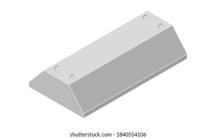 Vector illustration ferroconcrete foundation block isolated on a white background. Cement block isometric icon. Precast concrete block in flat style. Building materials for construction purposes.