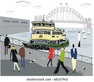 Vector illustration of ferry, Sydney Harbor, Australia.