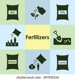 vector illustration / fertilizers icons set