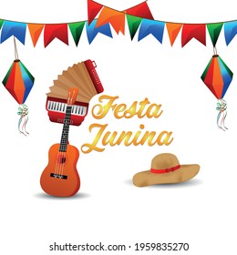 Vector illustration of festa junina brazilian festival greeting card on isolated background