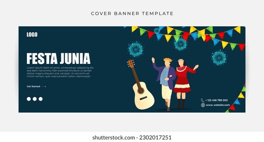 Vector illustration of Festa Junina Fb cover banner mockup Template