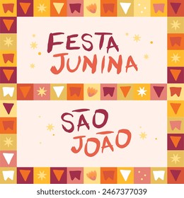 Vector illustration of "Festa Junina" flags. Traditional party in Brazil, it takes place in June and celebrates Saint João and Saint Antonio. Popular holiday with dancing and typical food. Design set