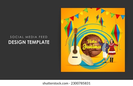 Vector illustration of Festa Junina social media story feed mockup template