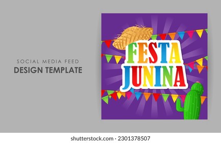 Vector illustration of Festa Junina social media story feed mockup template