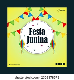 Vector illustration of Festa Junina social media story feed mockup template