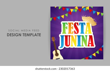 Vector illustration of Festa Junina social media story feed mockup template