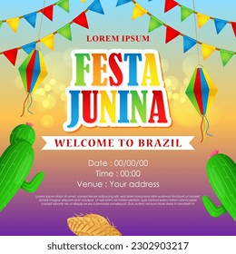 Vector illustration of Festa Junina social media story feed mockup template