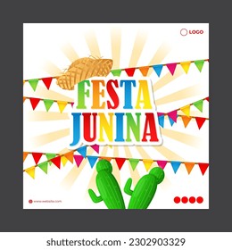 Vector illustration of Festa Junina social media story feed mockup template