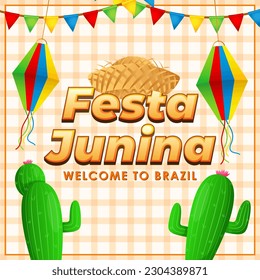 Vector illustration of Festa Junina social media story feed mockup template