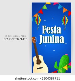 Vector illustration of Festa Junina social media story feed mockup template