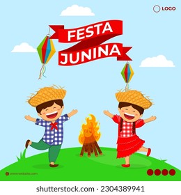 Vector illustration of Festa Junina social media story feed mockup template