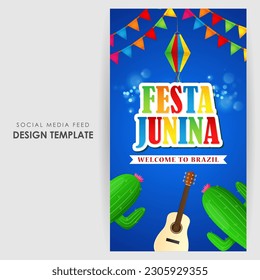 Vector illustration of Festa Junina social media story feed mockup template