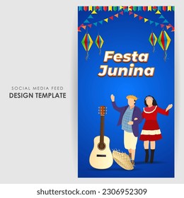 Vector illustration of Festa Junina social media story feed mockup template