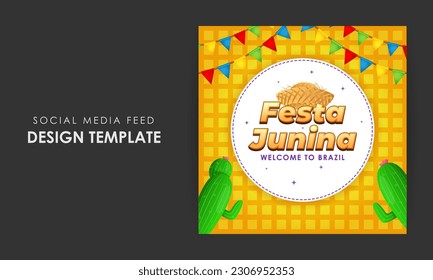 Vector illustration of Festa Junina social media story feed mockup template