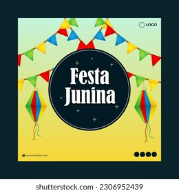 Vector illustration of Festa Junina social media story feed mockup template