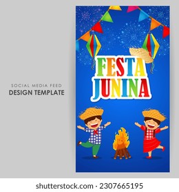 Vector illustration of Festa Junina social media story feed mockup template