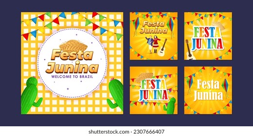 Vector illustration of Festa Junina social media story feed mockup template set