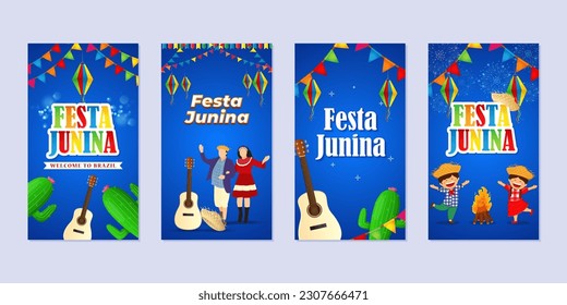 Vector illustration of Festa Junina social media story feed mockup template