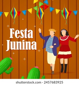 Vector illustration of Festa Junina social media feed template