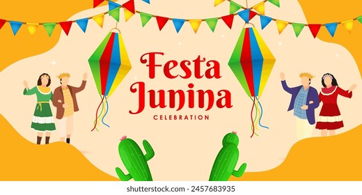 Vector illustration of Festa Junina social media feed template