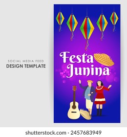 Vector illustration of Festa Junina social media feed template