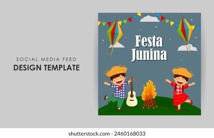 Vector illustration of Festa Junina social media feed template