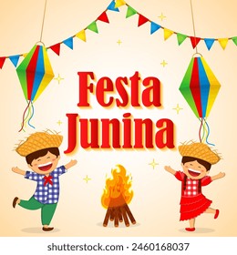 Vector illustration of Festa Junina social media feed template