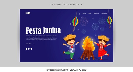 Vector illustration of Festa Junina Website landing page banner mockup Template