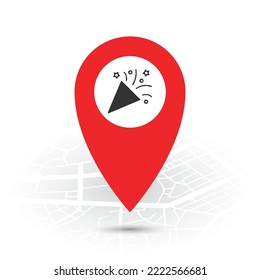 Vector illustration of Festival location. Simple icon in red color on White background.