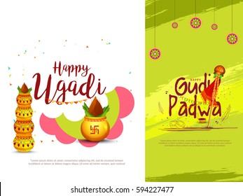 Vector Illustration Of Festival Ugadi & Gudi Padwa Celebration (Lunar New Year) Background.