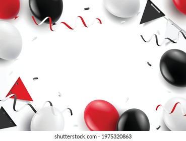 Vector illustration.  Festive background with balloons ribbons flags
