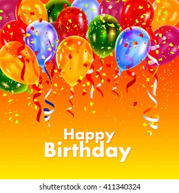 Vector illustration festive background with balloons and confetti, birthday