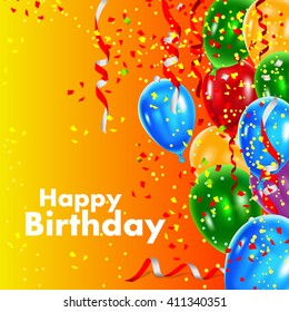 Vector illustration festive background with balloons and confetti, birthday