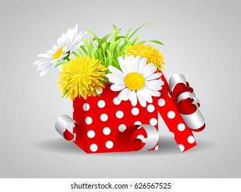 Vector illustration festive background birthday with gifts and flowers