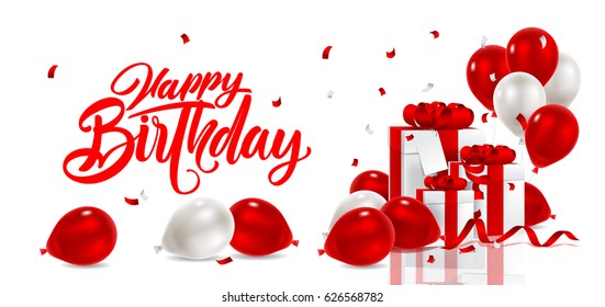Vector illustration festive background birthday with gifts and balloons