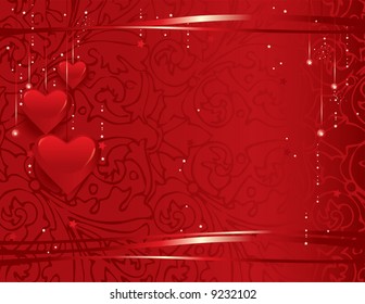 vector illustration- festive background with red hearts